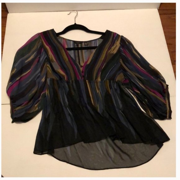 ted baker london brita silk stripe black pink green blouse 1 nwot - Picture 4 of 7